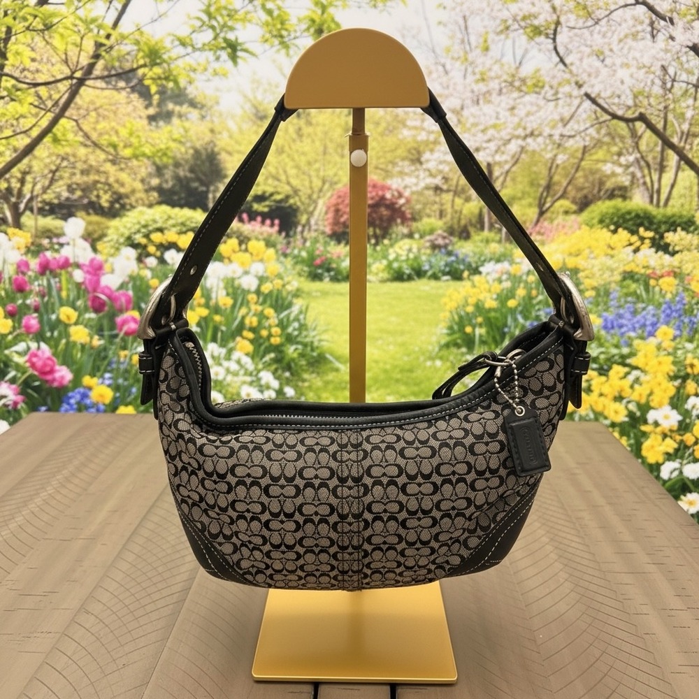 Coach Soho Signature Jacquard Hobo Black Y2K Shoulder Bag 6351 - Picture 1 of 8